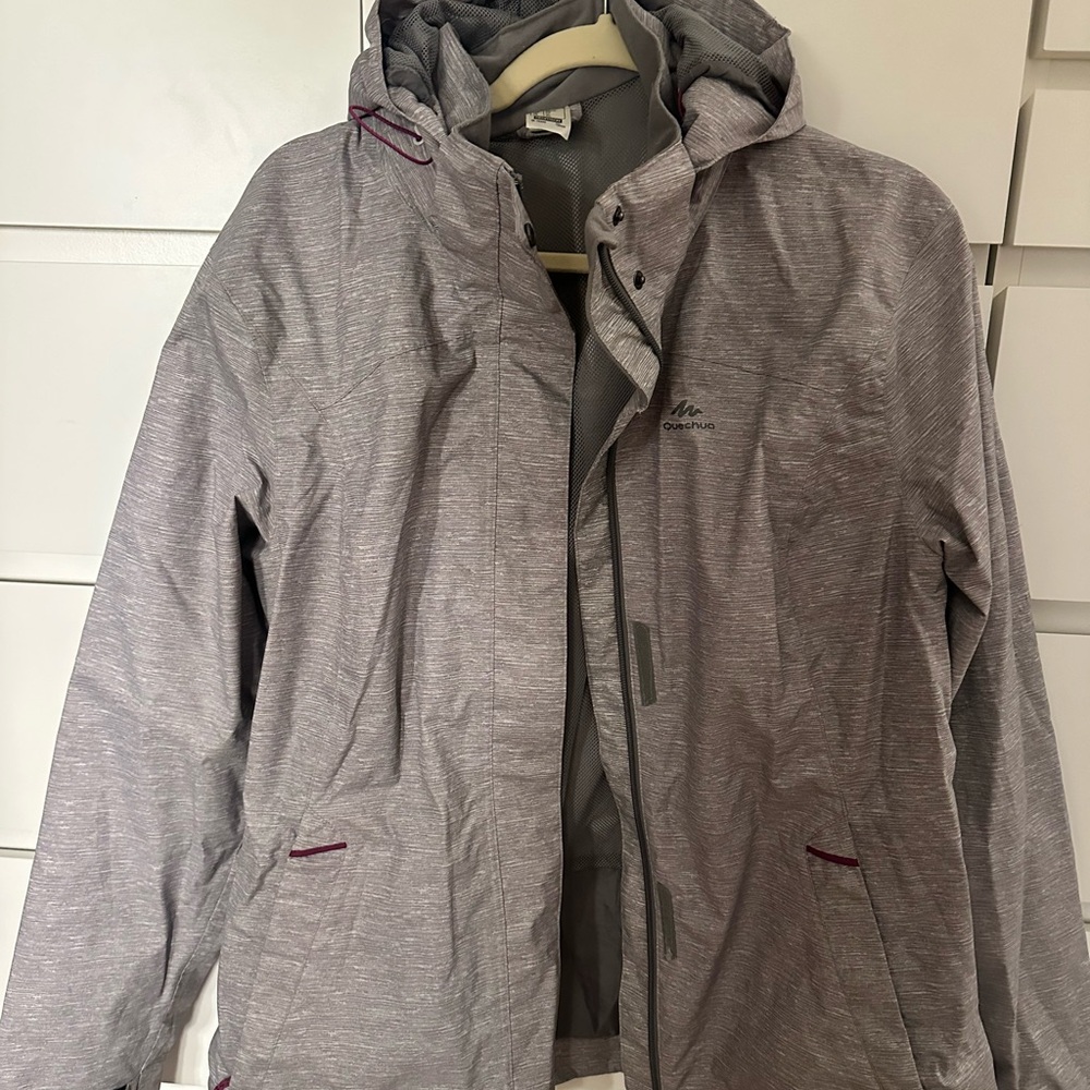 Gray Hooded Rain Jacket
